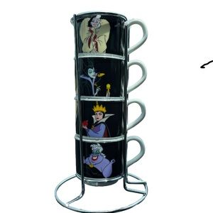 Disney Villains Stackable Set Of 4 Mini mug 3oz Espresso Coffee Cup With Stand